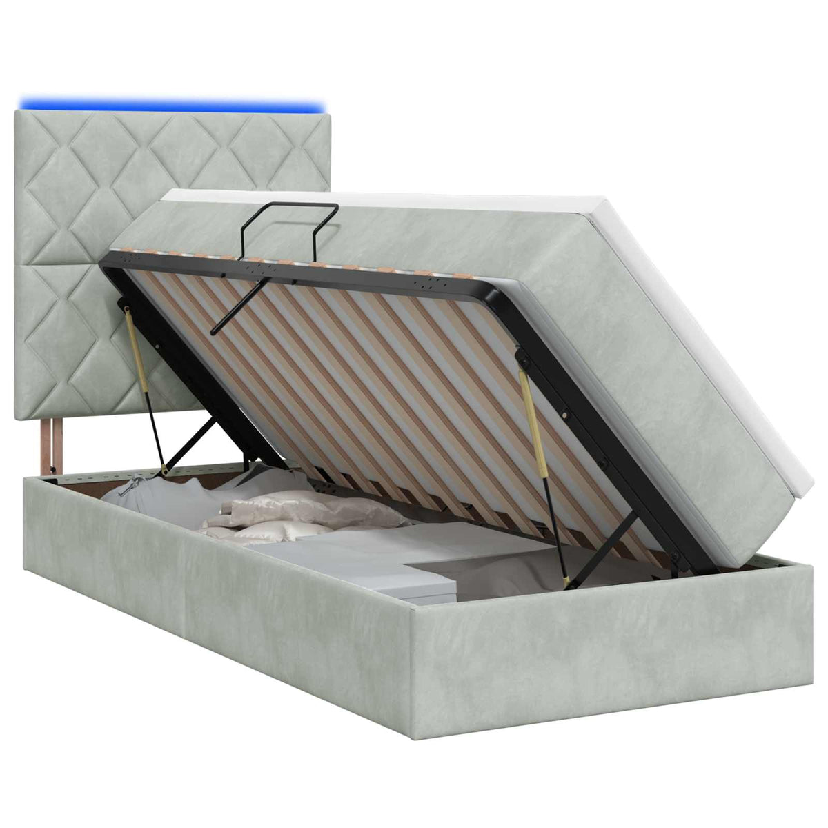 Letto con contenitore LED e materasso Grigio Chiaro 90 x 200 cm | homemem39