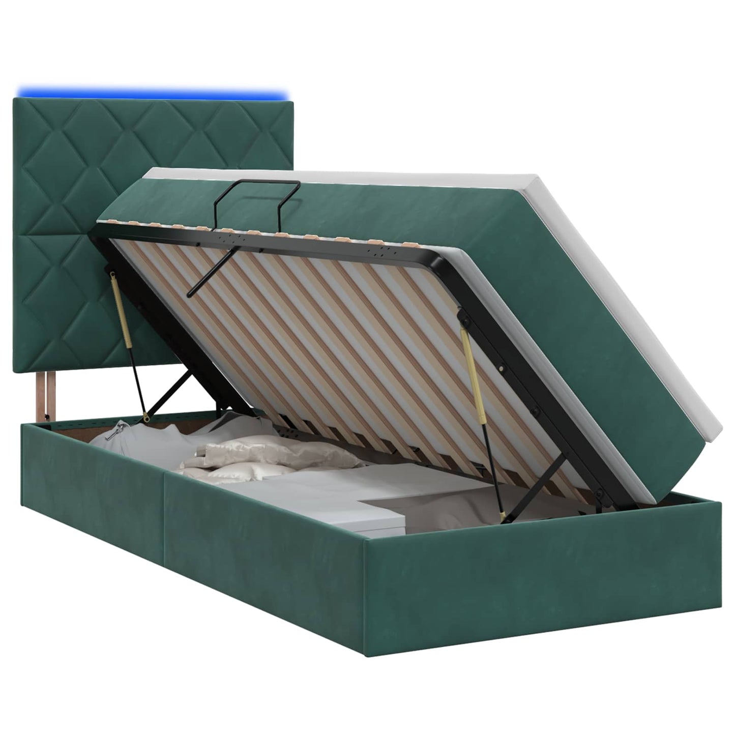 Letto con contenitore LED e materasso Verde Scuro 100 x 200 cm | homemem39