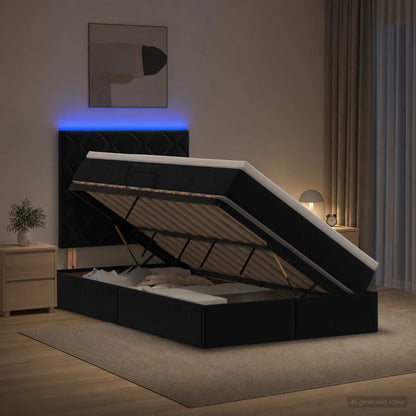 Letto con contenitore LED e materasso Nero 120 x 200 cm Velluto