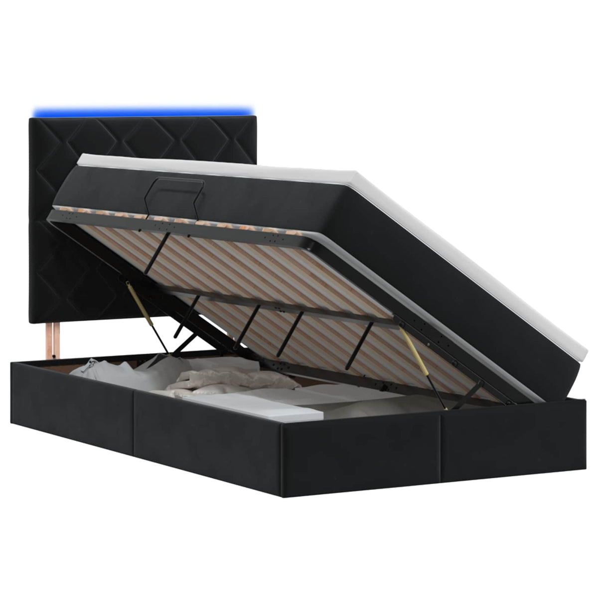 Letto con contenitore LED e materasso Nero 120 x 200 cm Velluto