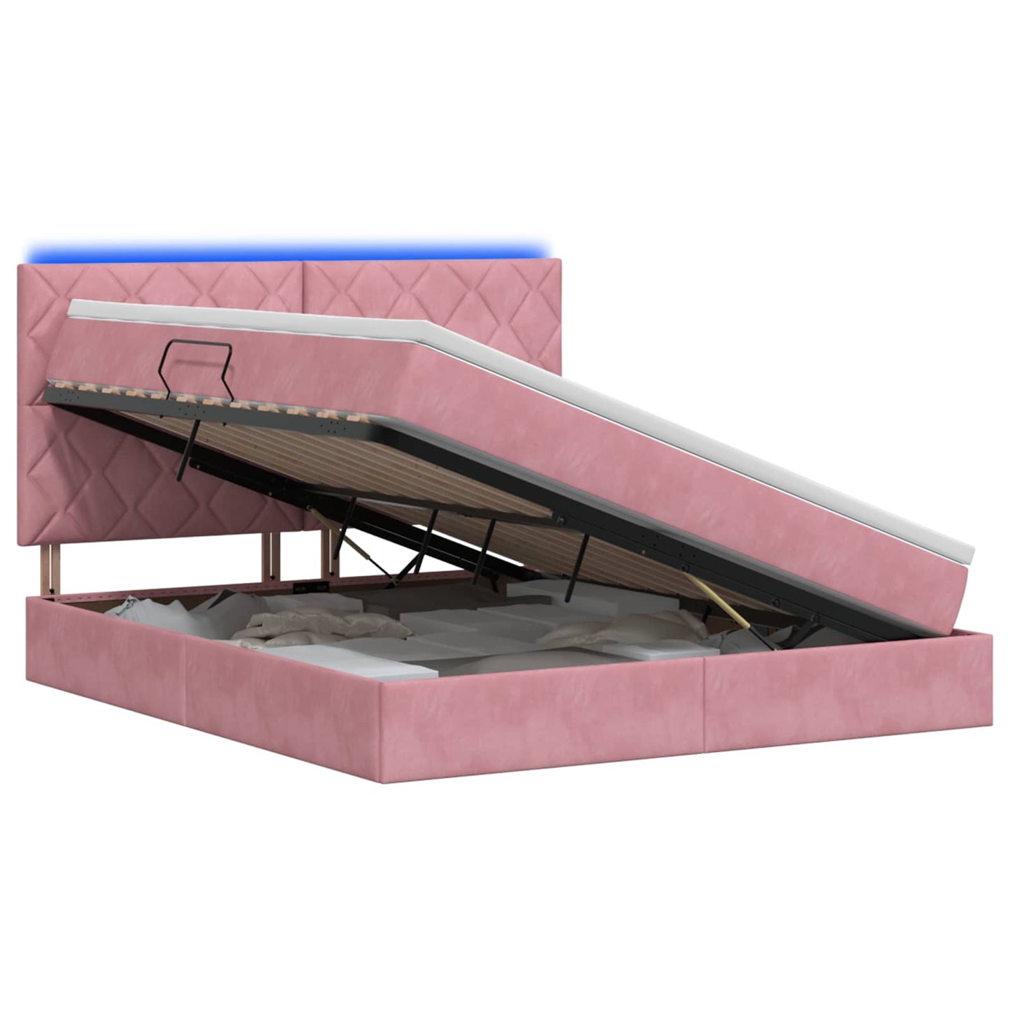 Letto con contenitore LED e materasso Rosa 140 x 200 cm Velluto | homemem39