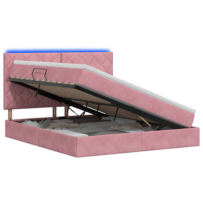 Letto con contenitore LED e materasso Rosa 140 x 200 cm Velluto | homemem39