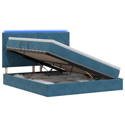 Letto con contenitore LED e materasso Blu Scuro 160 x 200 cm