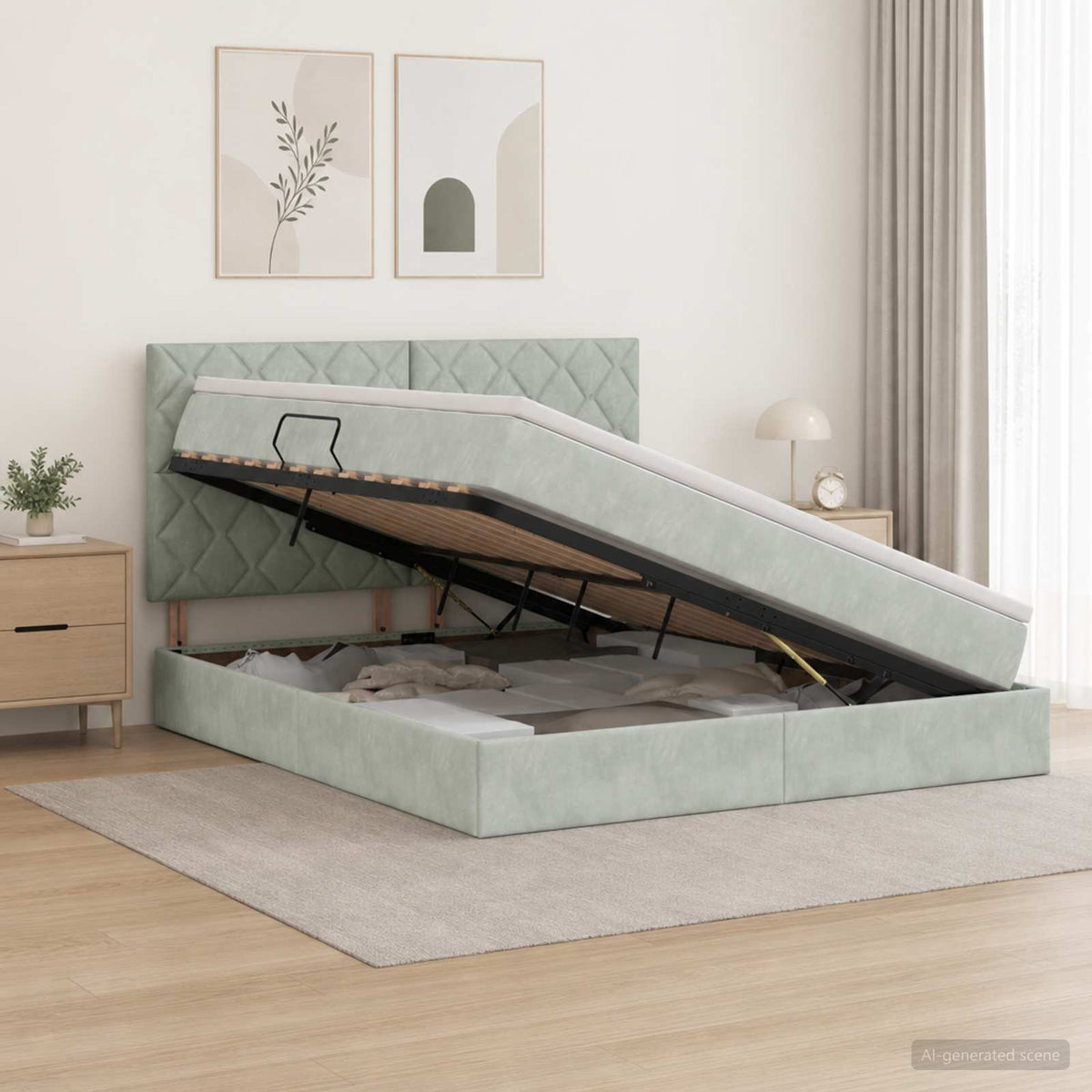 Letto con contenitore LED e materasso Grigio Chiaro | homemem39