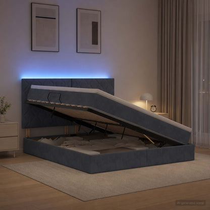 Letto con contenitore LED e materasso Grigio Scuro 140 x 200 cm