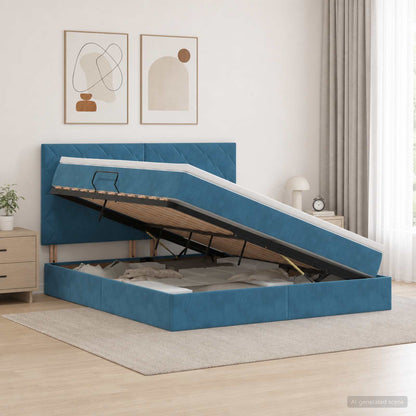 Letto con contenitore LED e materasso Blu Scuro 160 x 200 cm