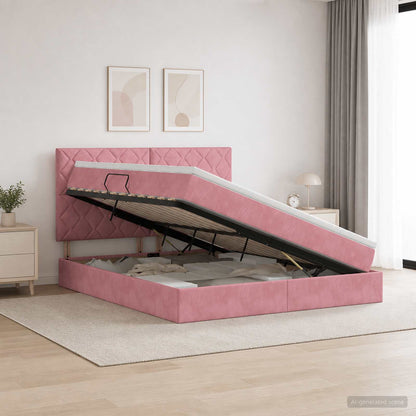 Letto con contenitore LED e materasso Rosa 140 x 200 cm Velluto | homemem39