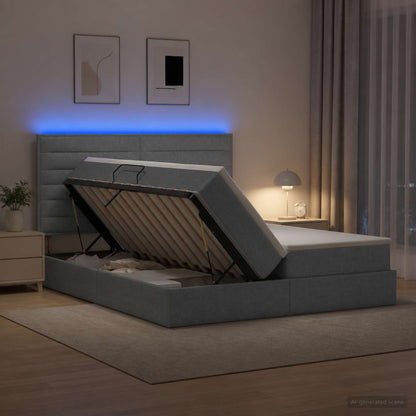 Letto con contenitore LED e materasso Grigio Chiaro