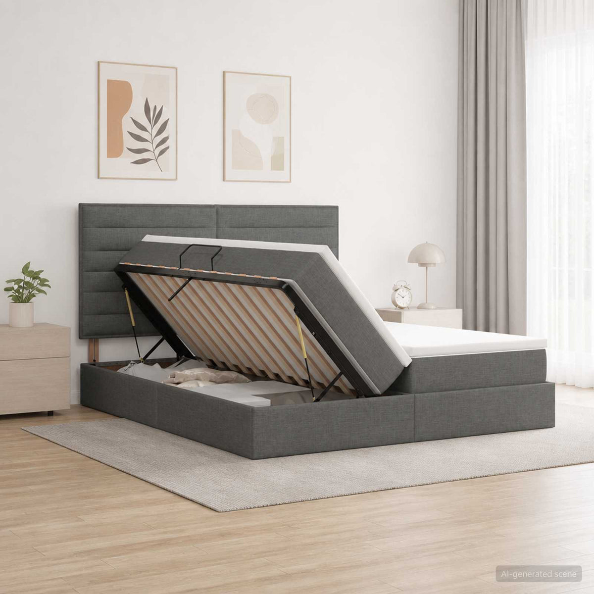 Letto con Contenitore Grigio Scuro 200 x 200 cm Tessuto - homemem39