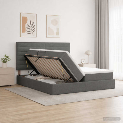 Letto con Contenitore Grigio Scuro 200 x 200 cm Tessuto - homemem39