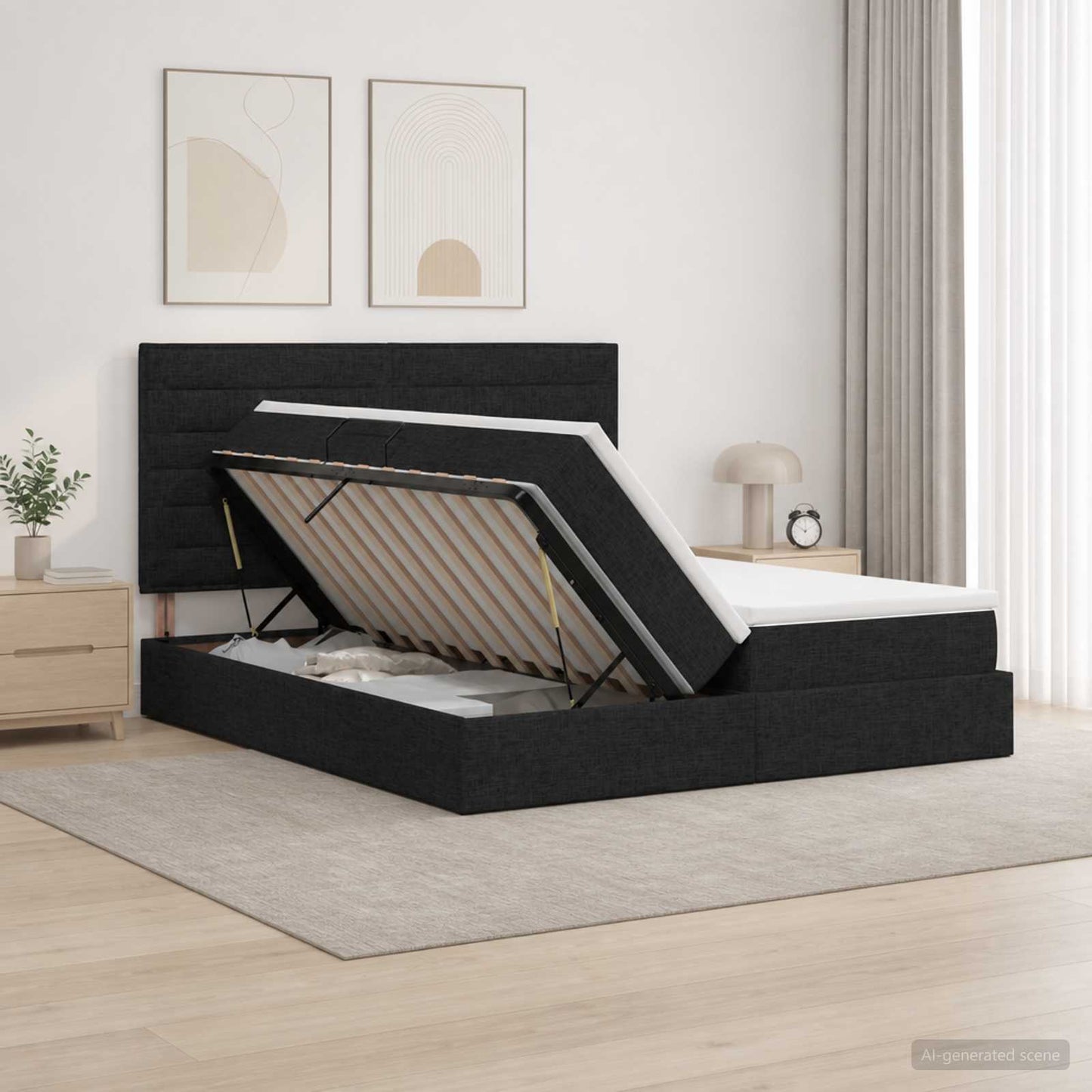Letto con contenitore LED e materasso Nero 180 x 200 cm Tessuto