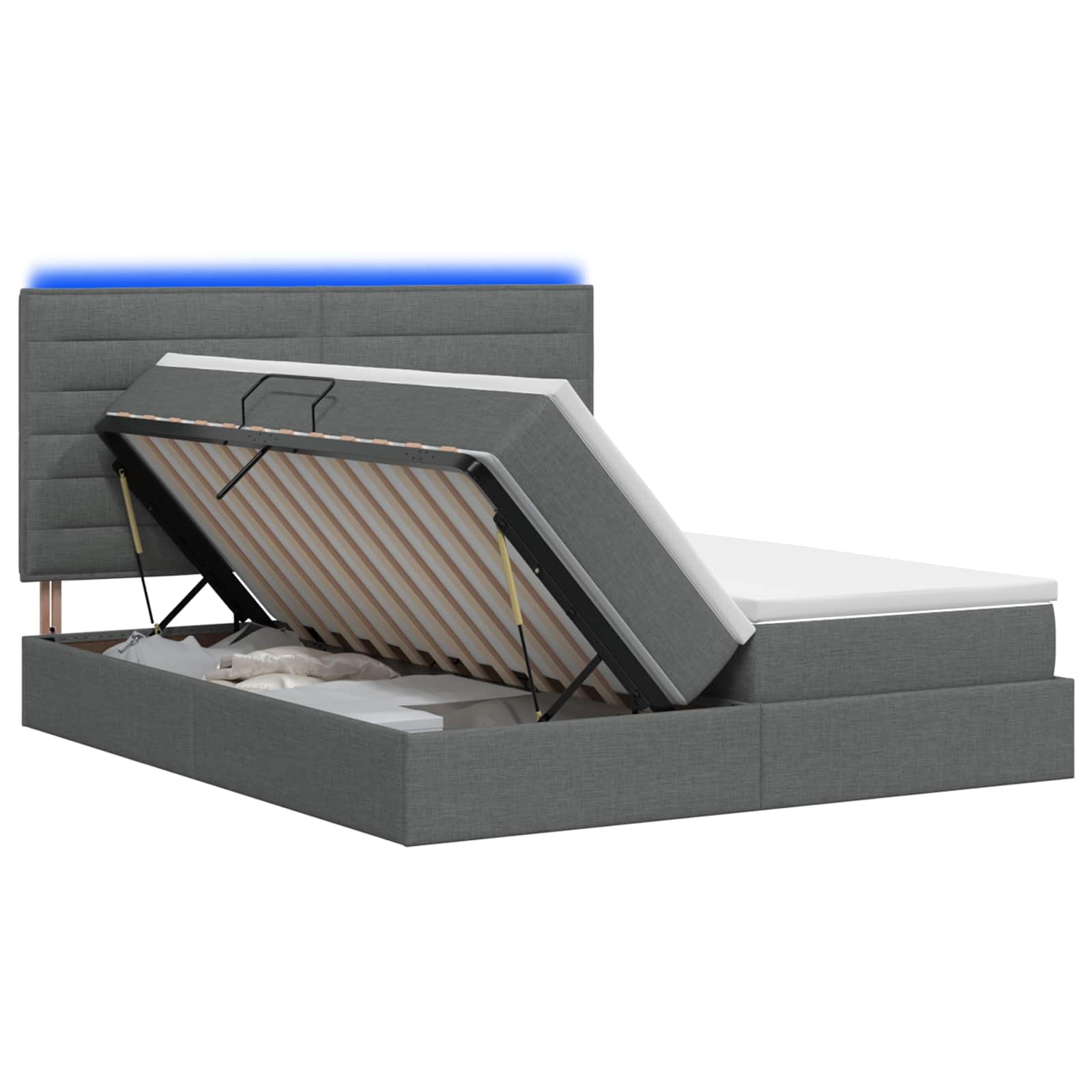 Letto con contenitore LED e materasso Grigio Scuro 200 x 200 cm | homemem39