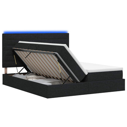 Letto con contenitore LED e materasso Nero 200 x 200 cm Tessuto