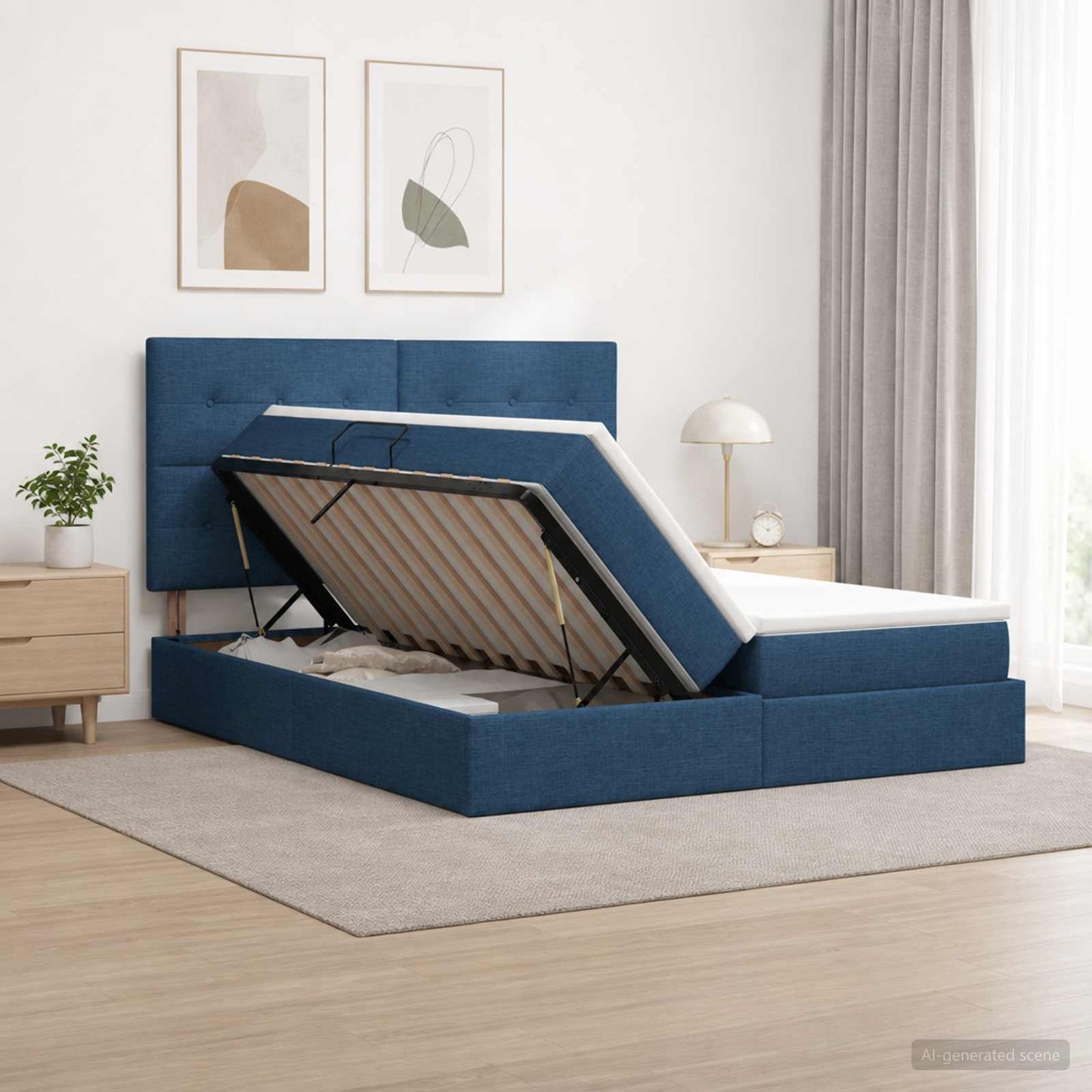 Letto con contenitore LED e materasso Blu 200 x 200 cm Tessuto | homemem39