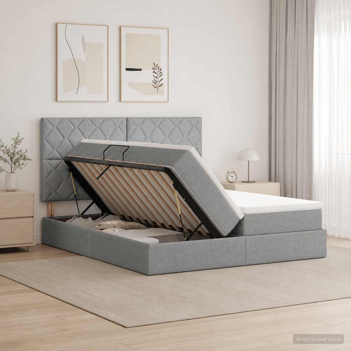Letto con Contenitore Grigio Chiaro 200 x 200 cm Tessuto - homemem39