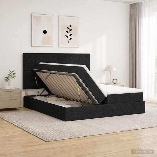 Letto con contenitore LED e materasso Nero 180 x 200 cm Tessuto