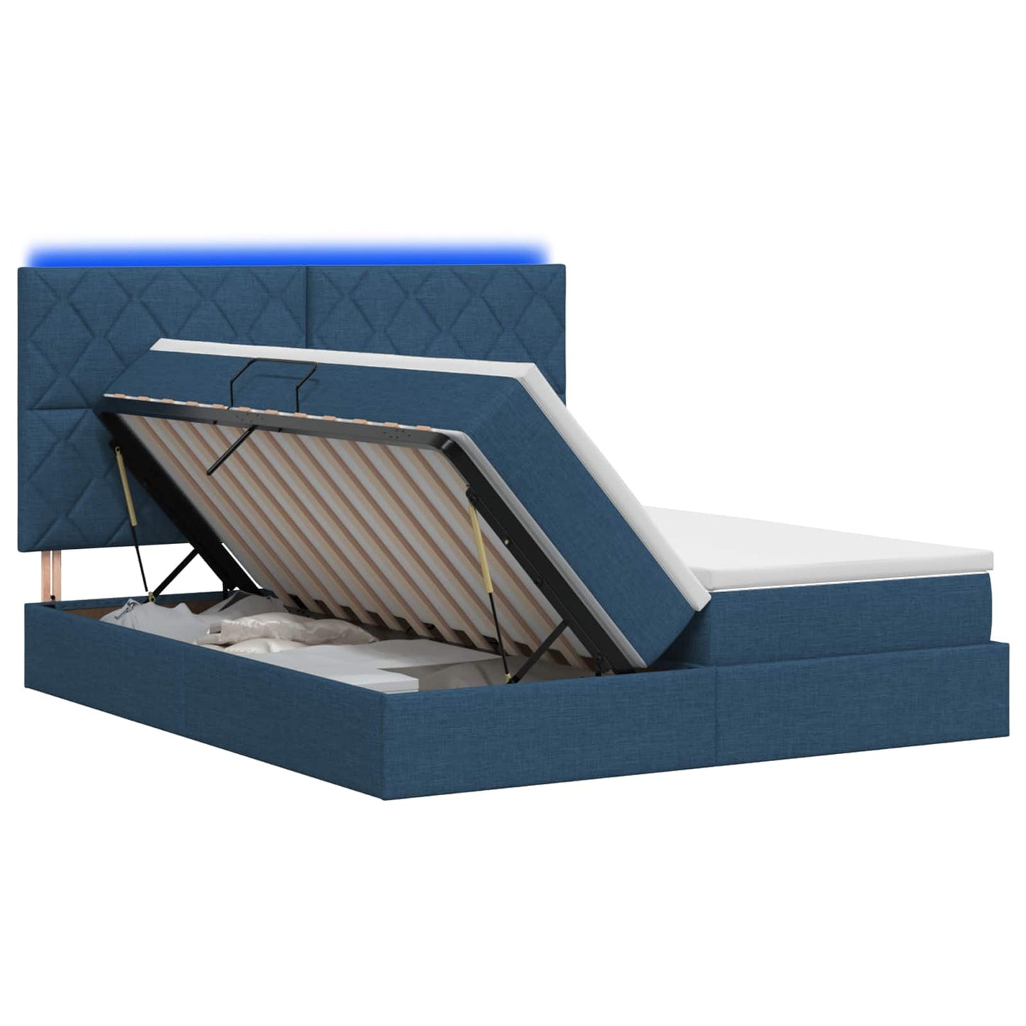 Letto con contenitore LED e materasso Blu 200 x 200 cm Tessuto