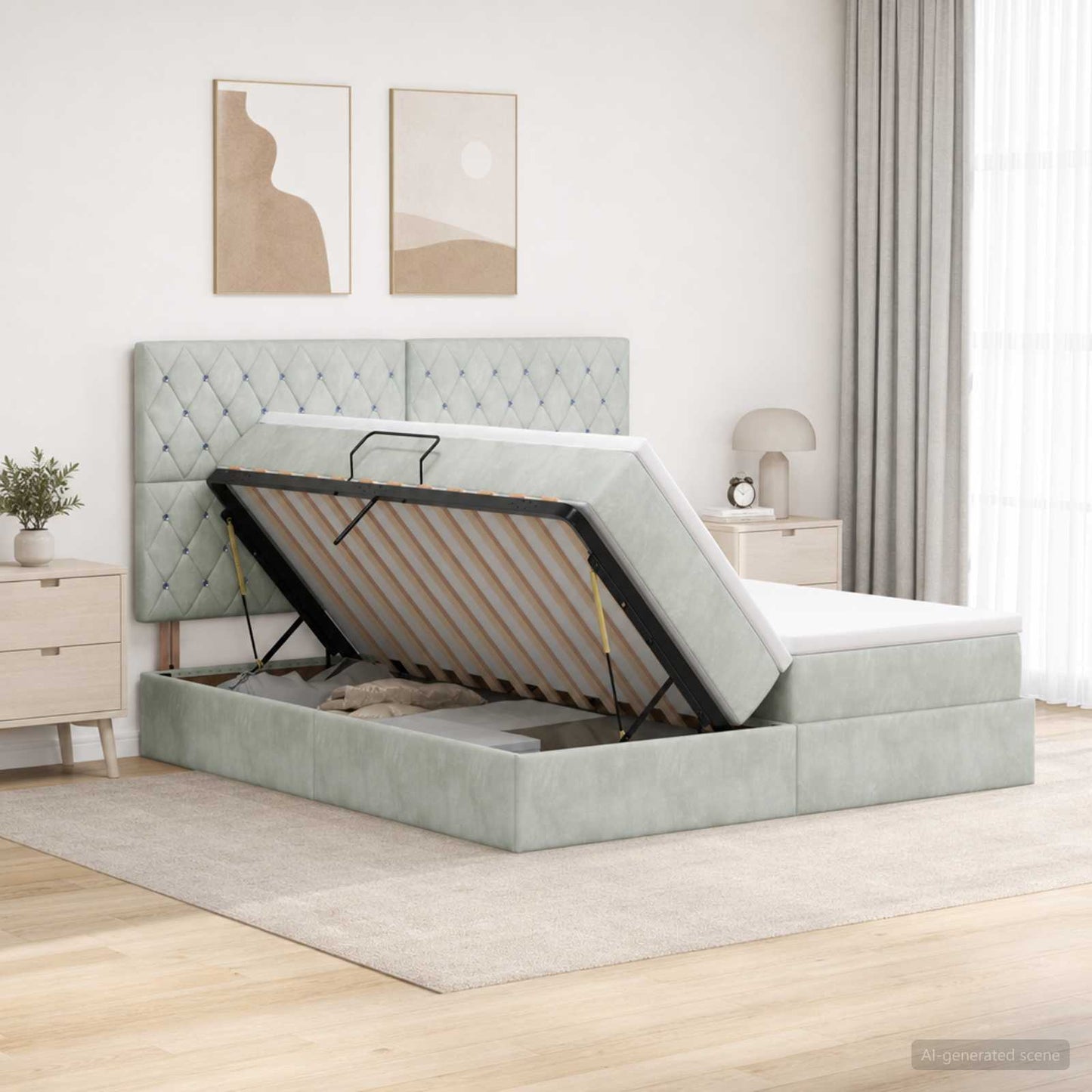 Letto con contenitore LED e materasso Grigio Chiaro