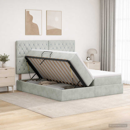 Letto con contenitore LED e materasso Grigio Chiaro