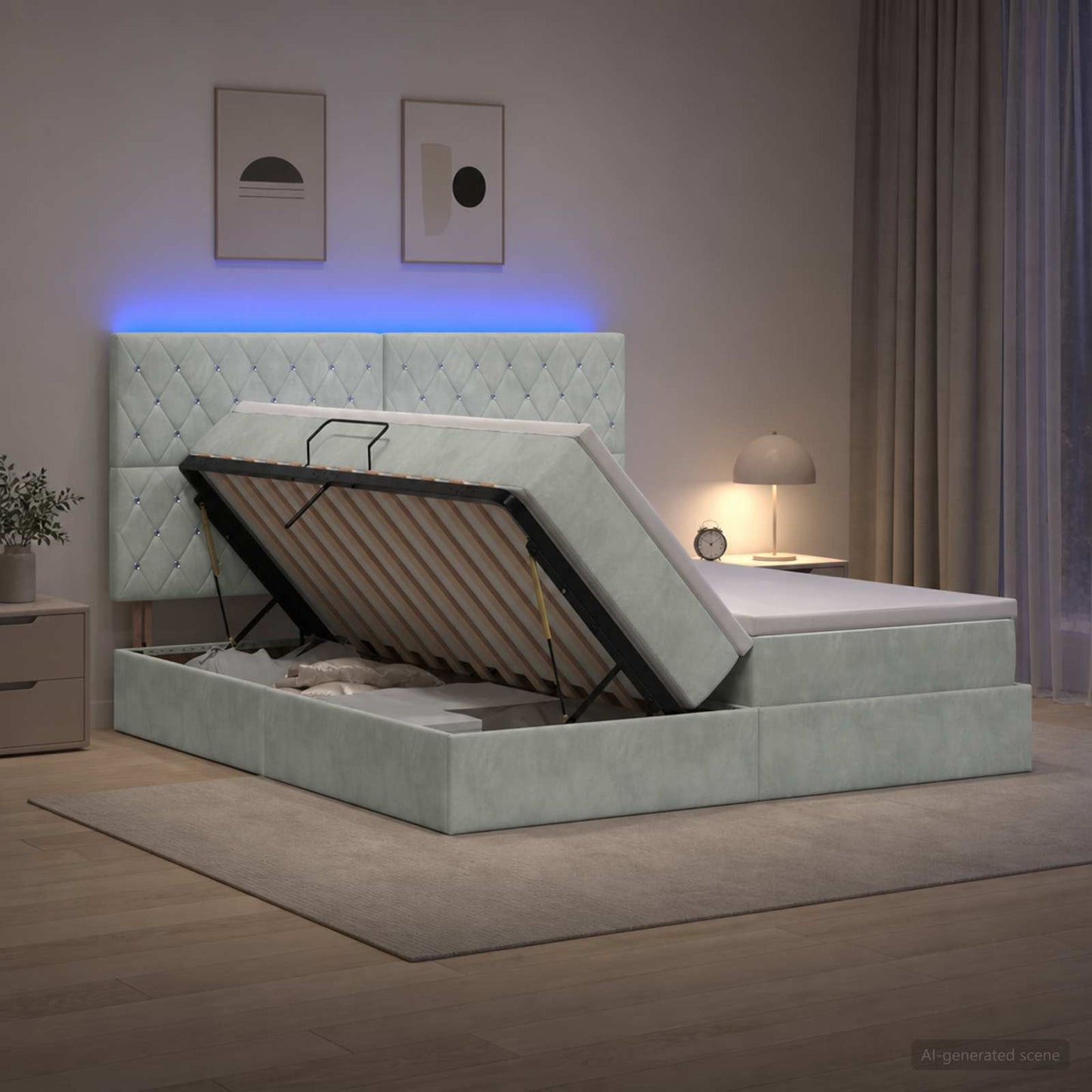 Letto con contenitore LED e materasso Grigio Chiaro