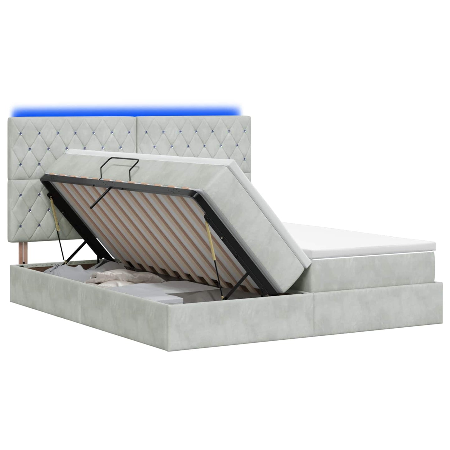 Letto con contenitore LED e materasso Grigio Chiaro