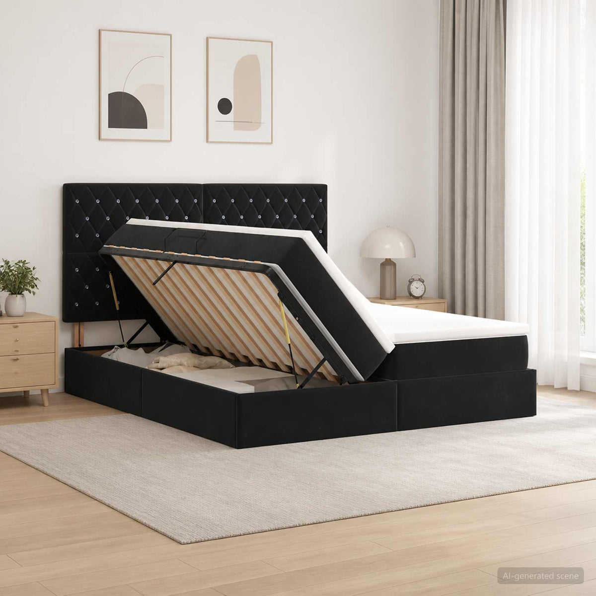 Letto con contenitore LED e materasso Nero 180 x 200 cm Velluto | homemem39