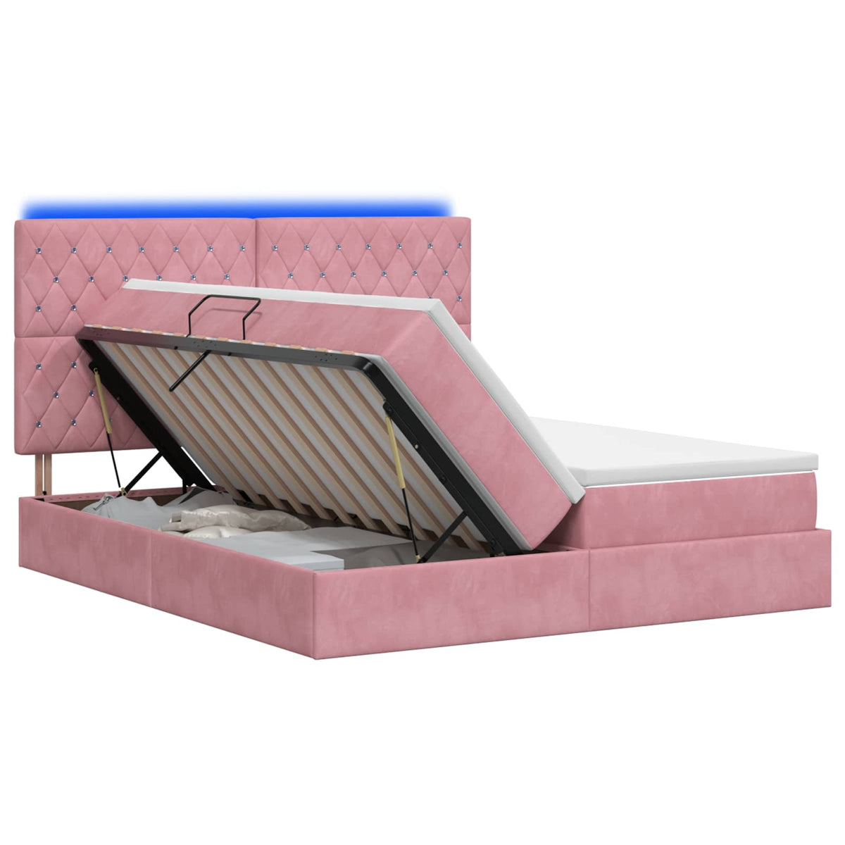 Letto con contenitore LED e materasso Rosa 200 x 200 cm Velluto