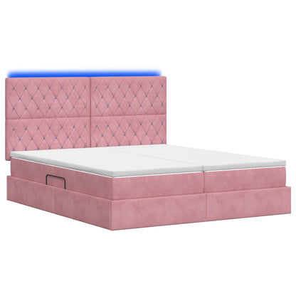 Letto con contenitore LED e materasso Rosa 200 x 200 cm Velluto