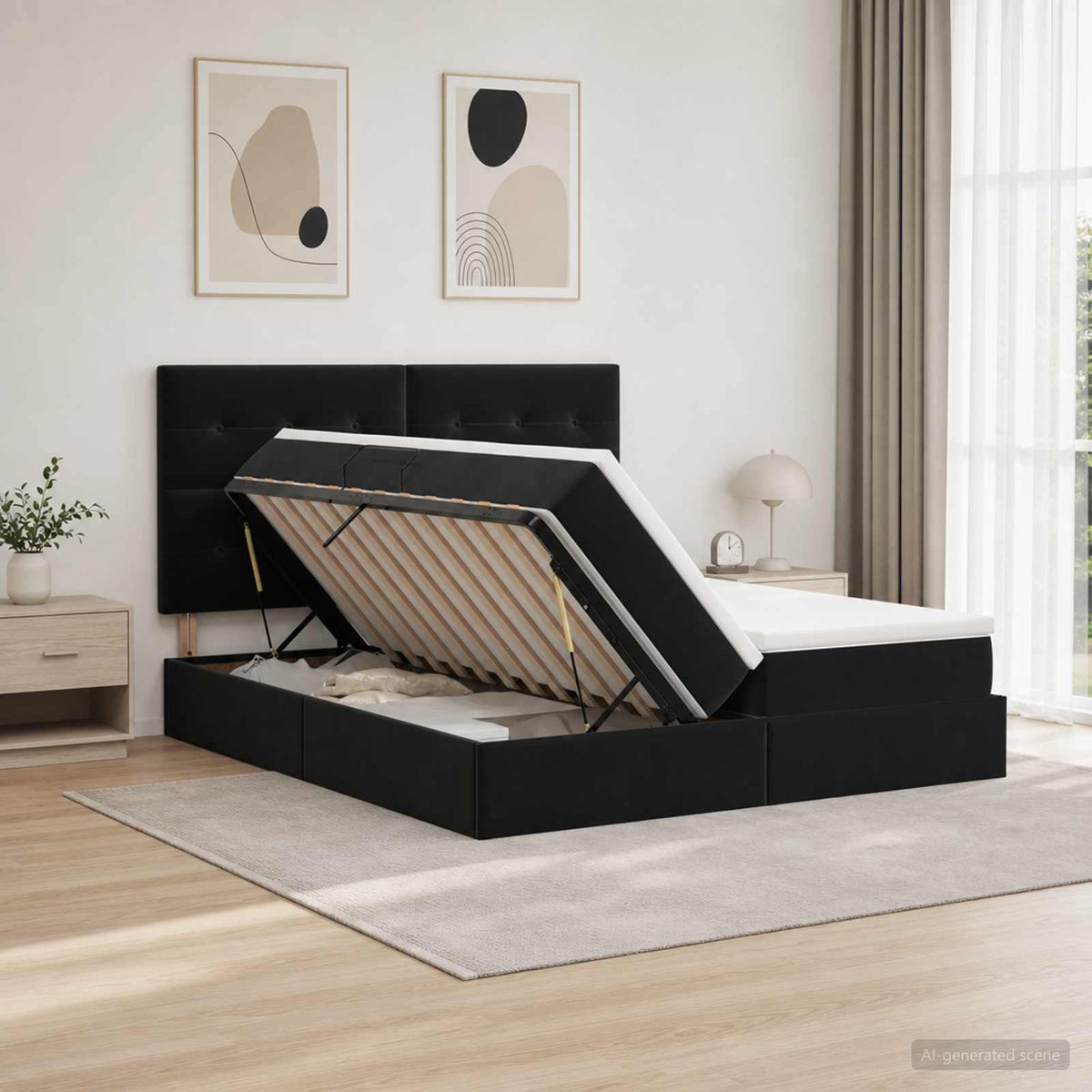 Letto con contenitore LED e materasso Nero 180 x 200 cm Velluto | homemem39