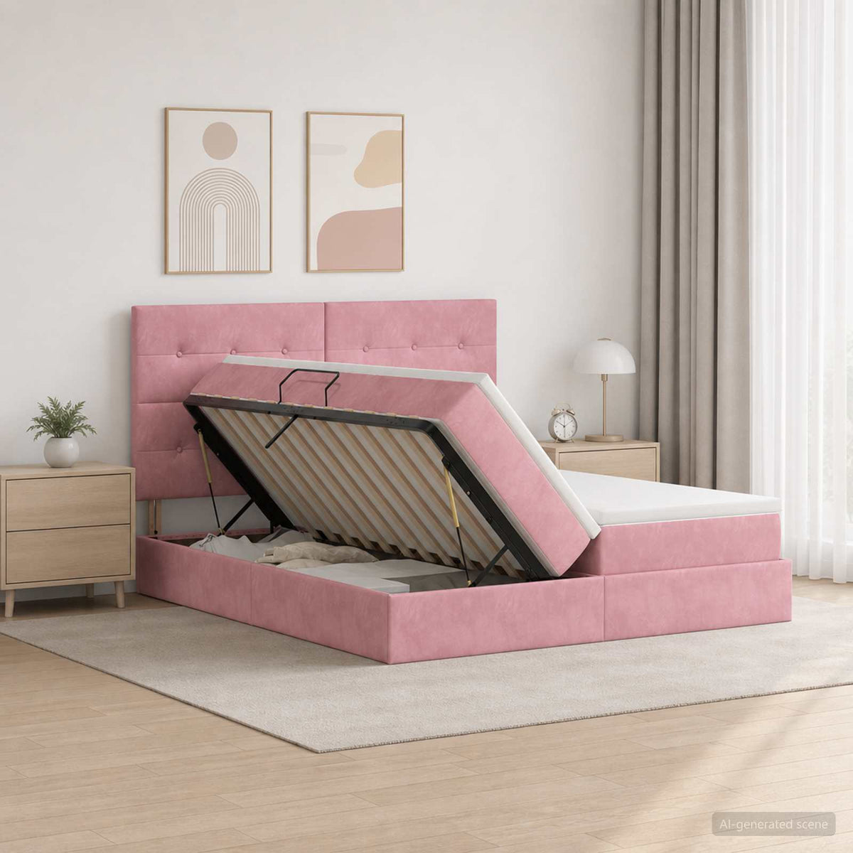Letto con Contenitore con testiera Rosa 200 x 200 cm Velluto