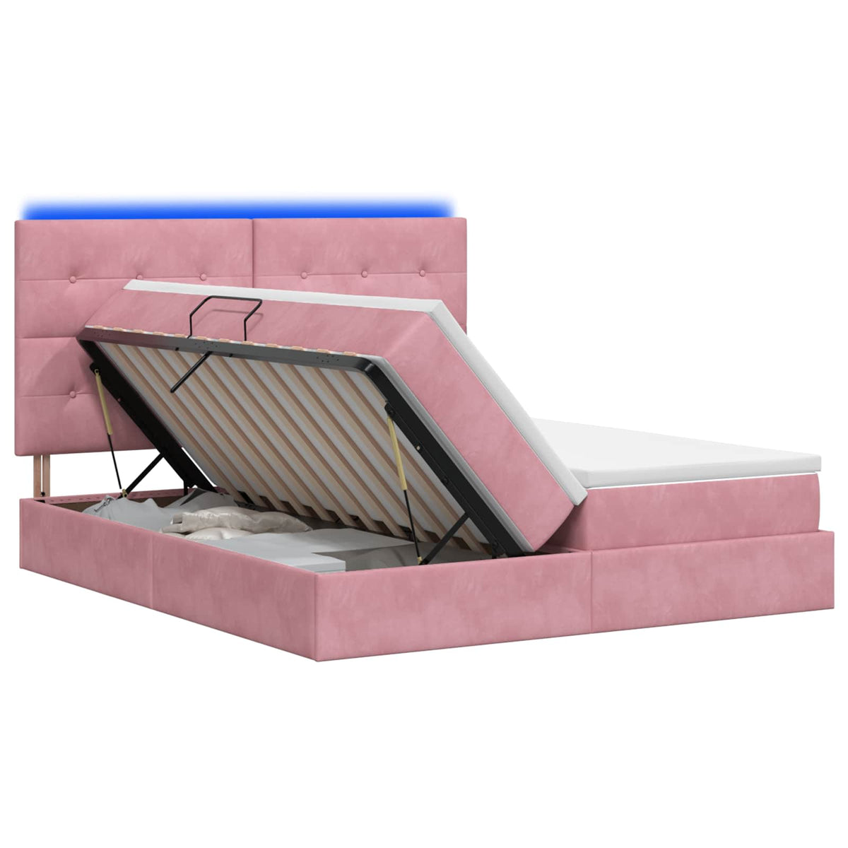Letto con contenitore LED e materasso Rosa 200 x 200 cm Velluto