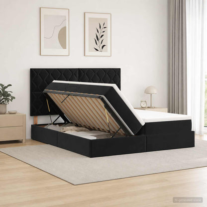 Letto con contenitore LED e materasso Nero 180 x 200 cm Velluto