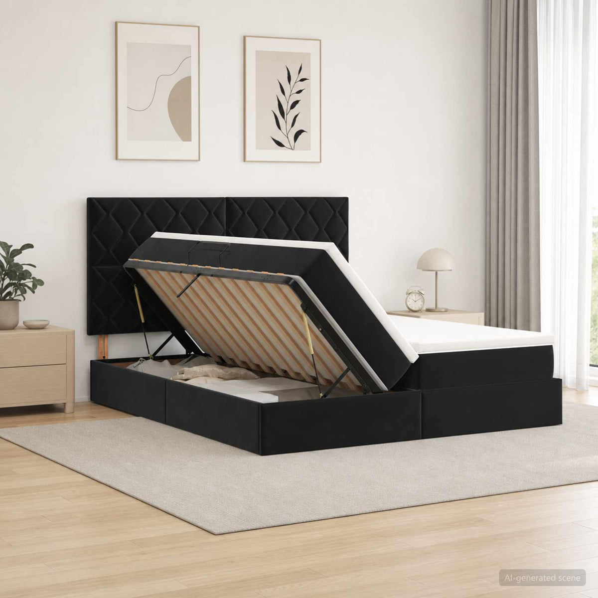 Letto con Contenitore con testiera Nero 180 x 200 cm Velluto | homemem39