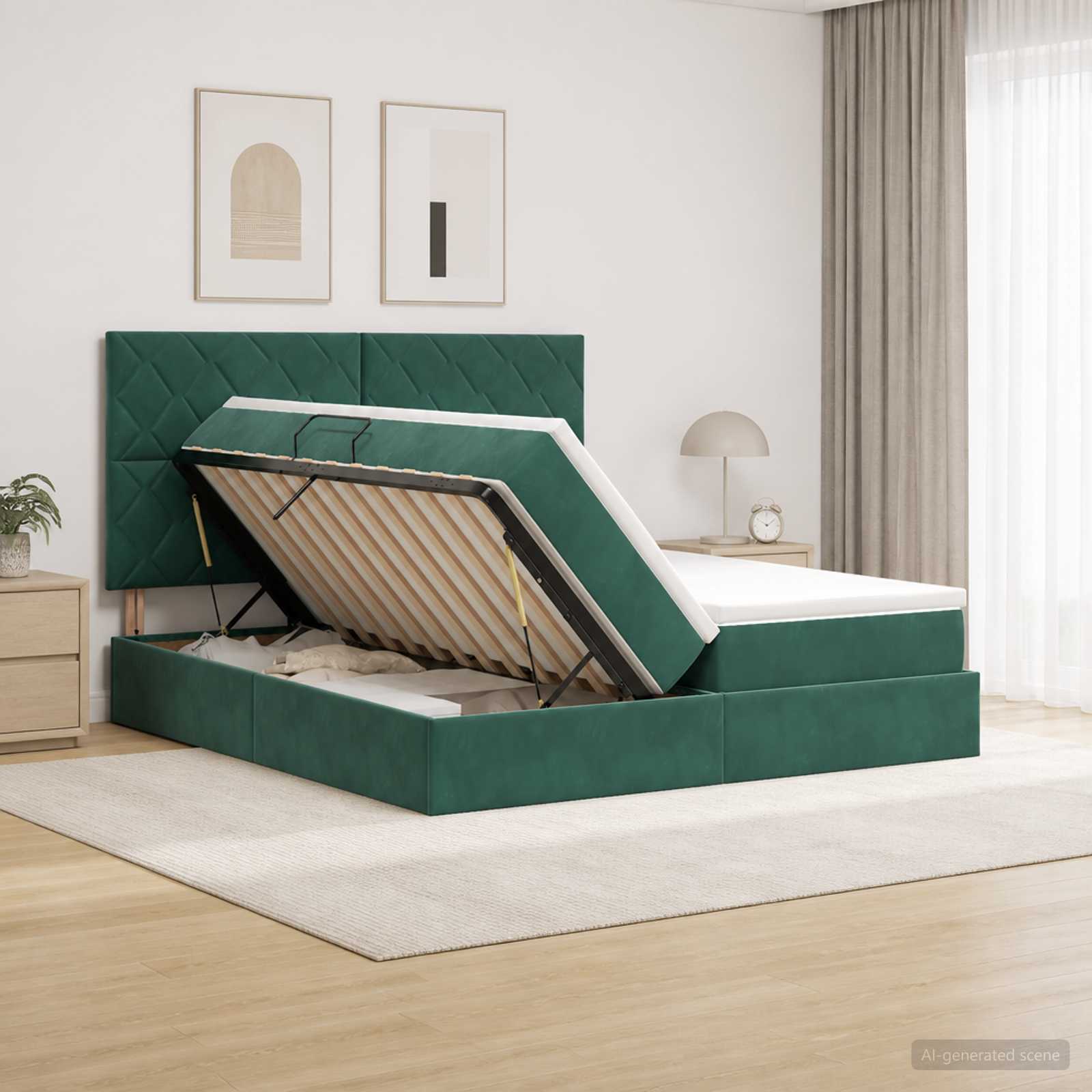 Letto con Contenitore Verde Scuro 200 x 200 cm Velluto | homemem39