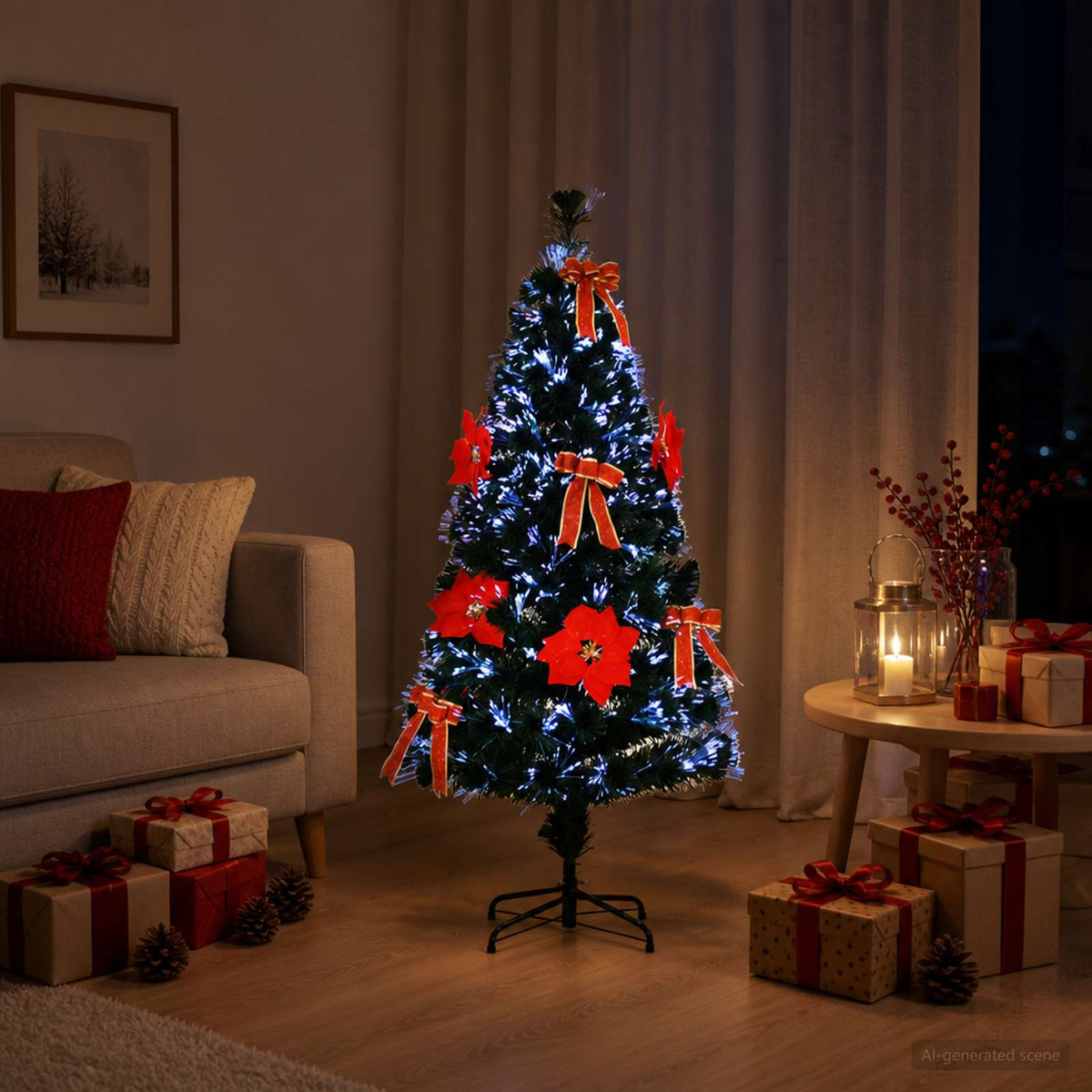 Albero di Natale in fibra ottica 120 cm 12 LED Multicolore PVC