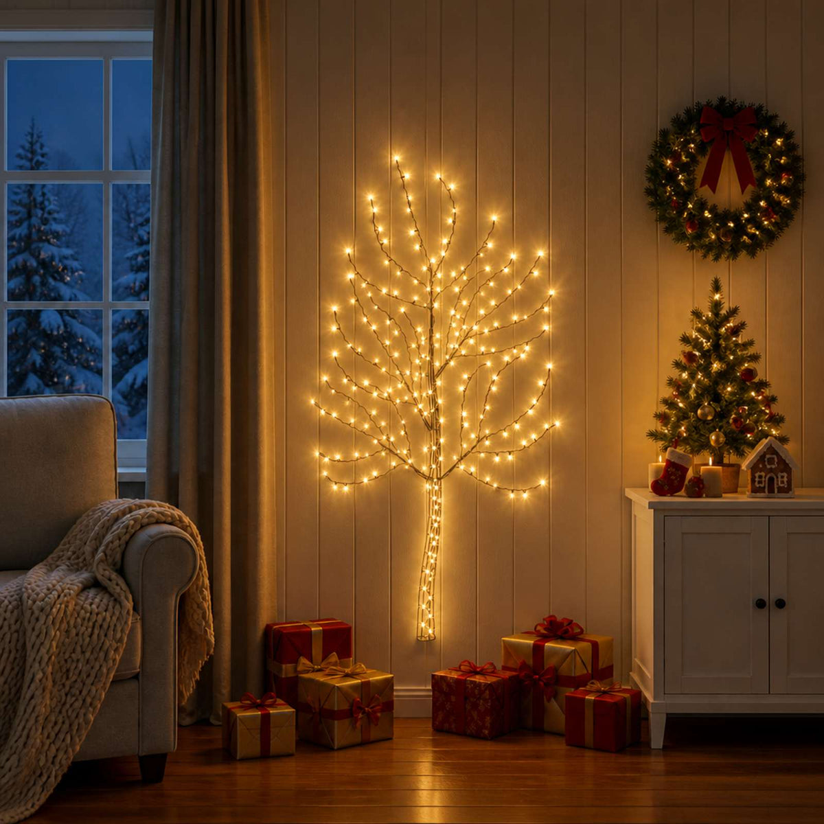 Albero di Natale da parete a LED 150 cm 140 LED Bianco caldo | homemem39