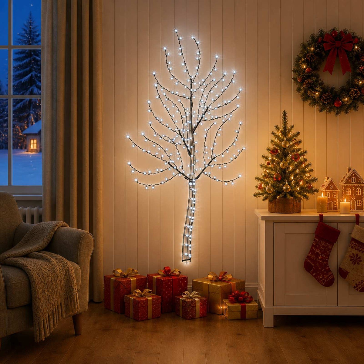Albero di Natale da parete a LED 150 cm 140 LED Bianco freddo