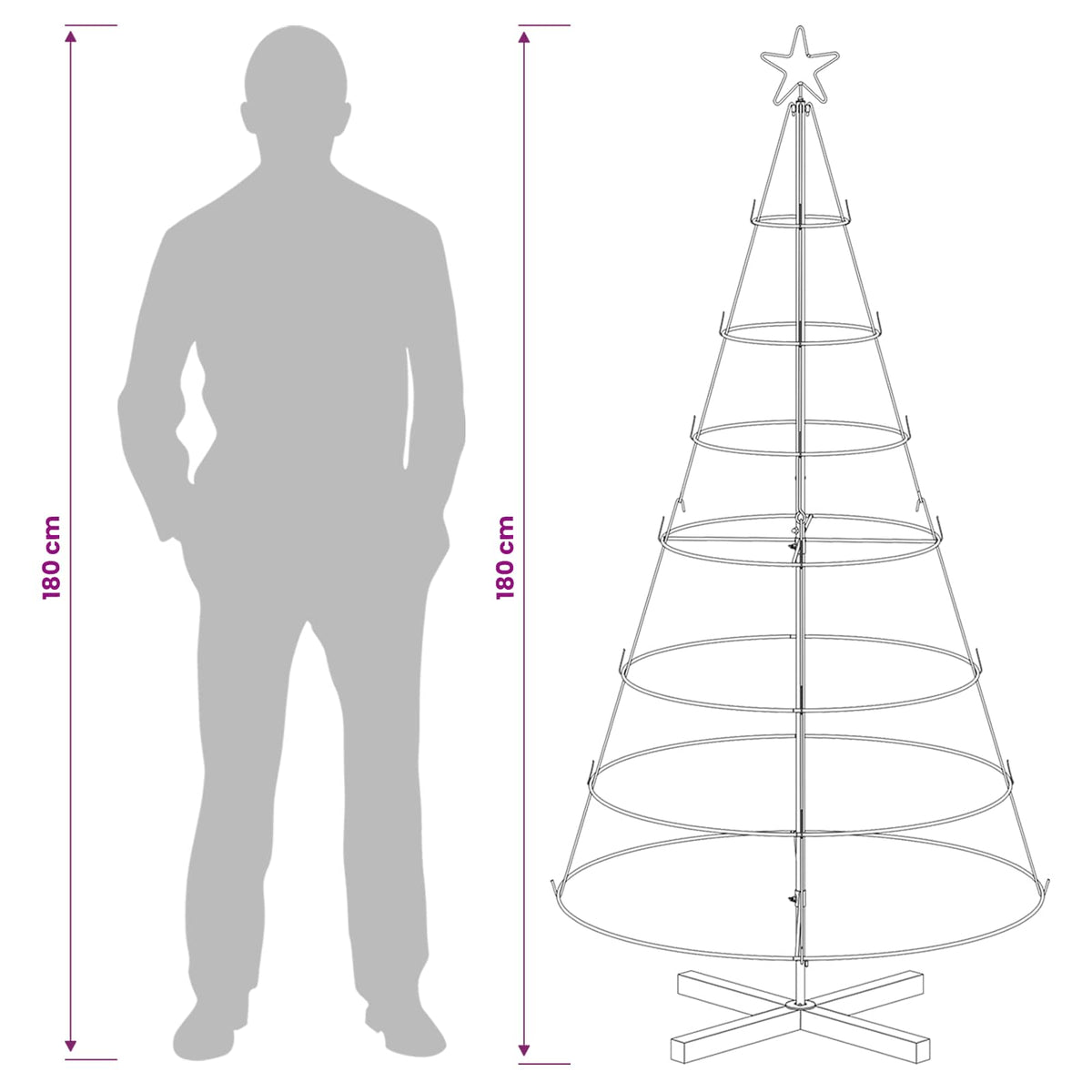 Albero a Cono di Natale KUOPIO 180 cm Acciaio Bianco