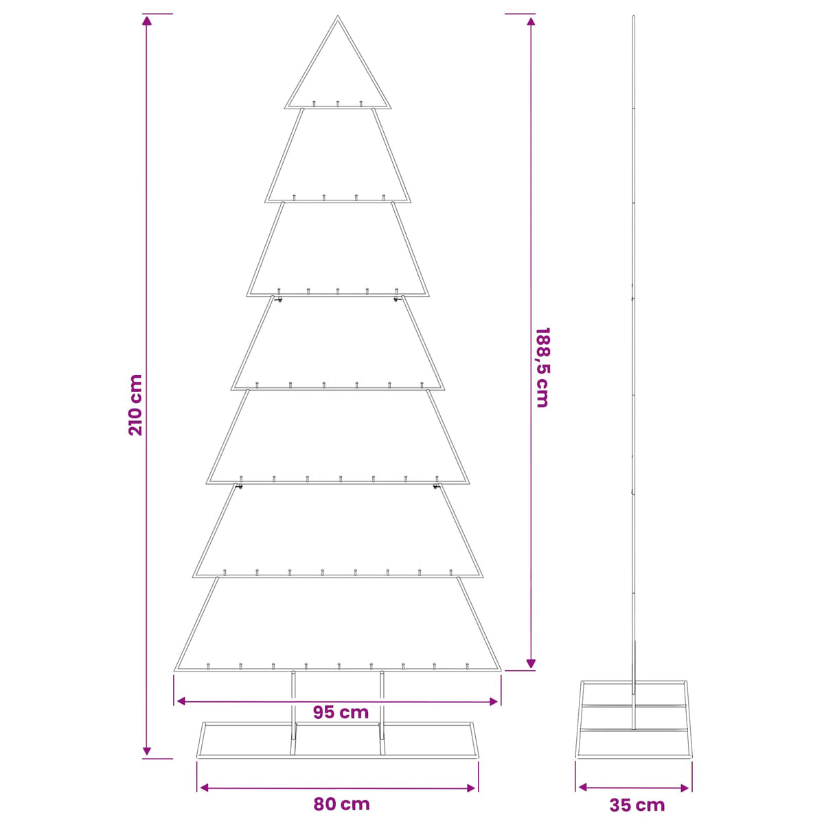 Albero di Natale in metallo con supporto KUOPIO 210 cm Acciaio