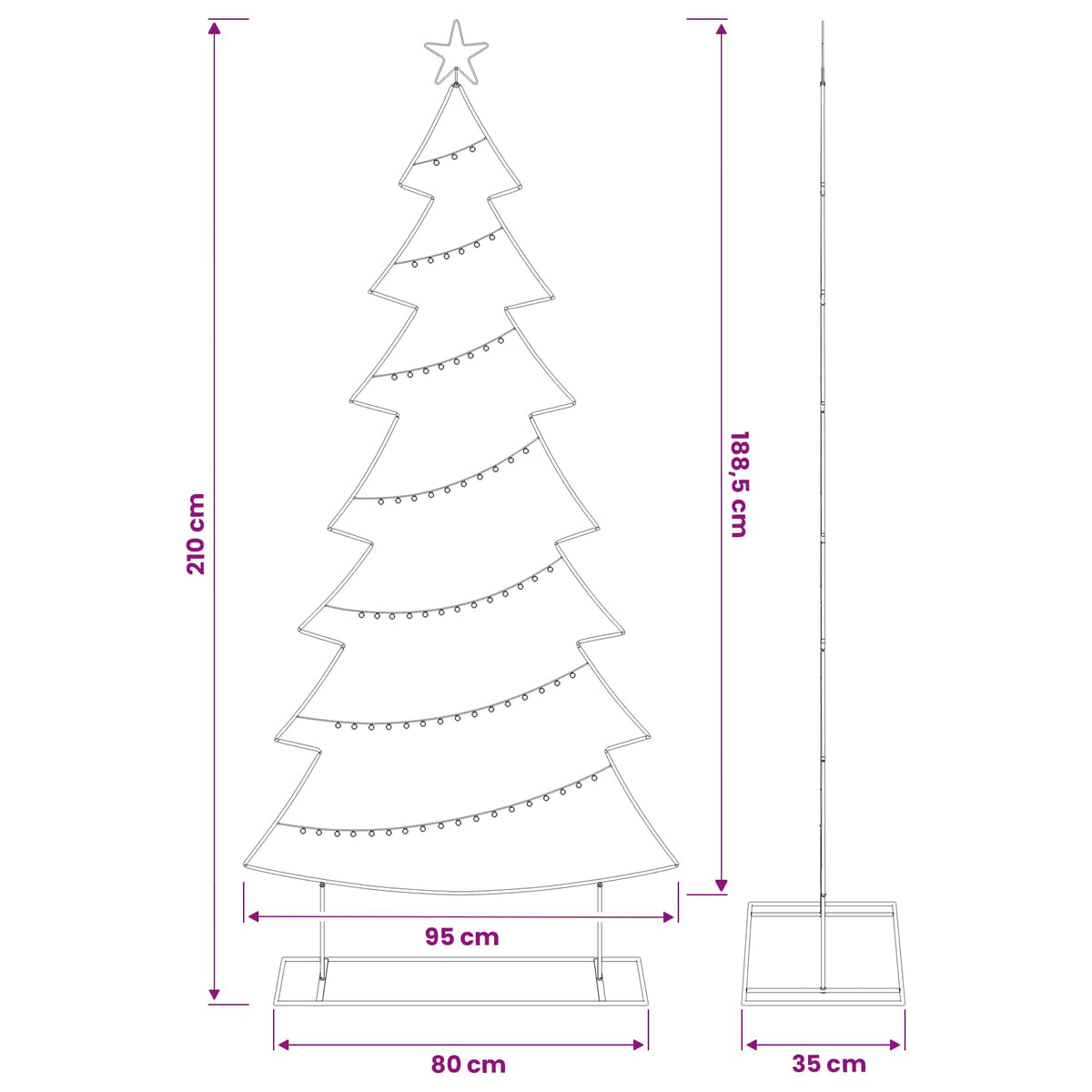 Albero di Natale in metallo con supporto KUOPIO 210 cm Acciaio | homemem39