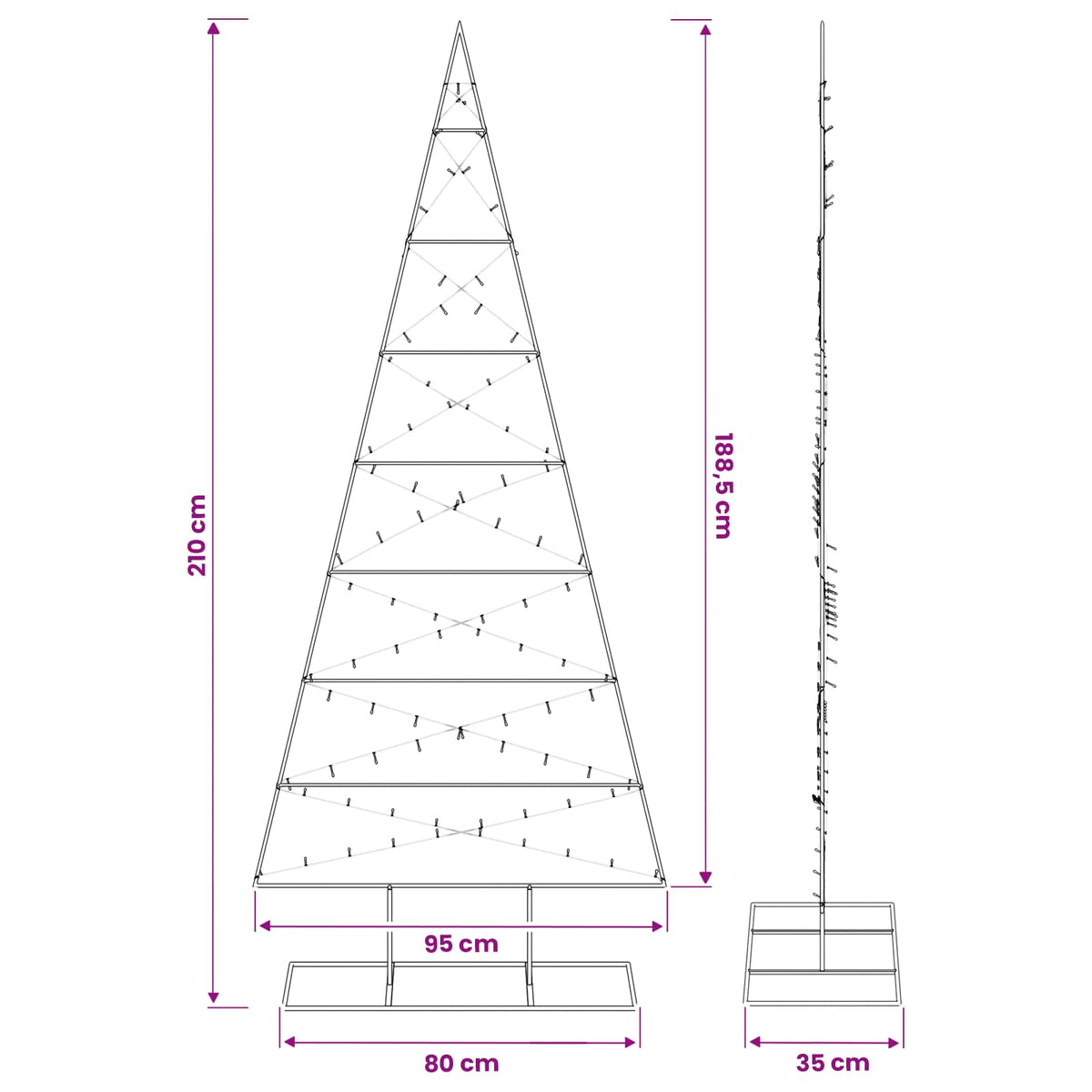 Albero di Natale in metallo KUOPIO 210 cm Bianco caldo | homemem39