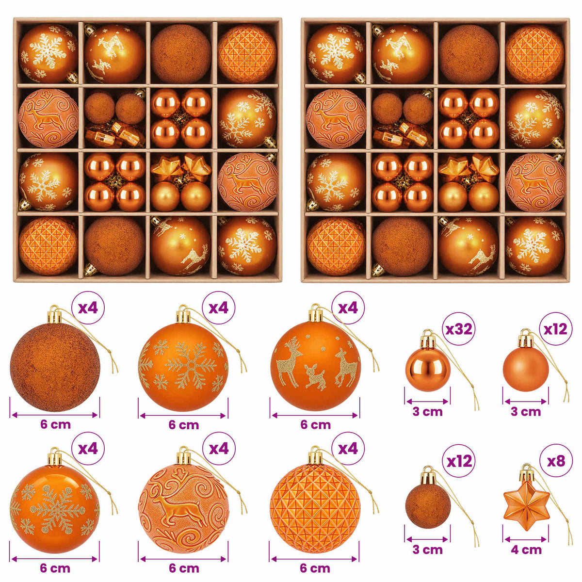 Set di Palline di Natale 88 pz Bronzo Ø 6 cm Plastica