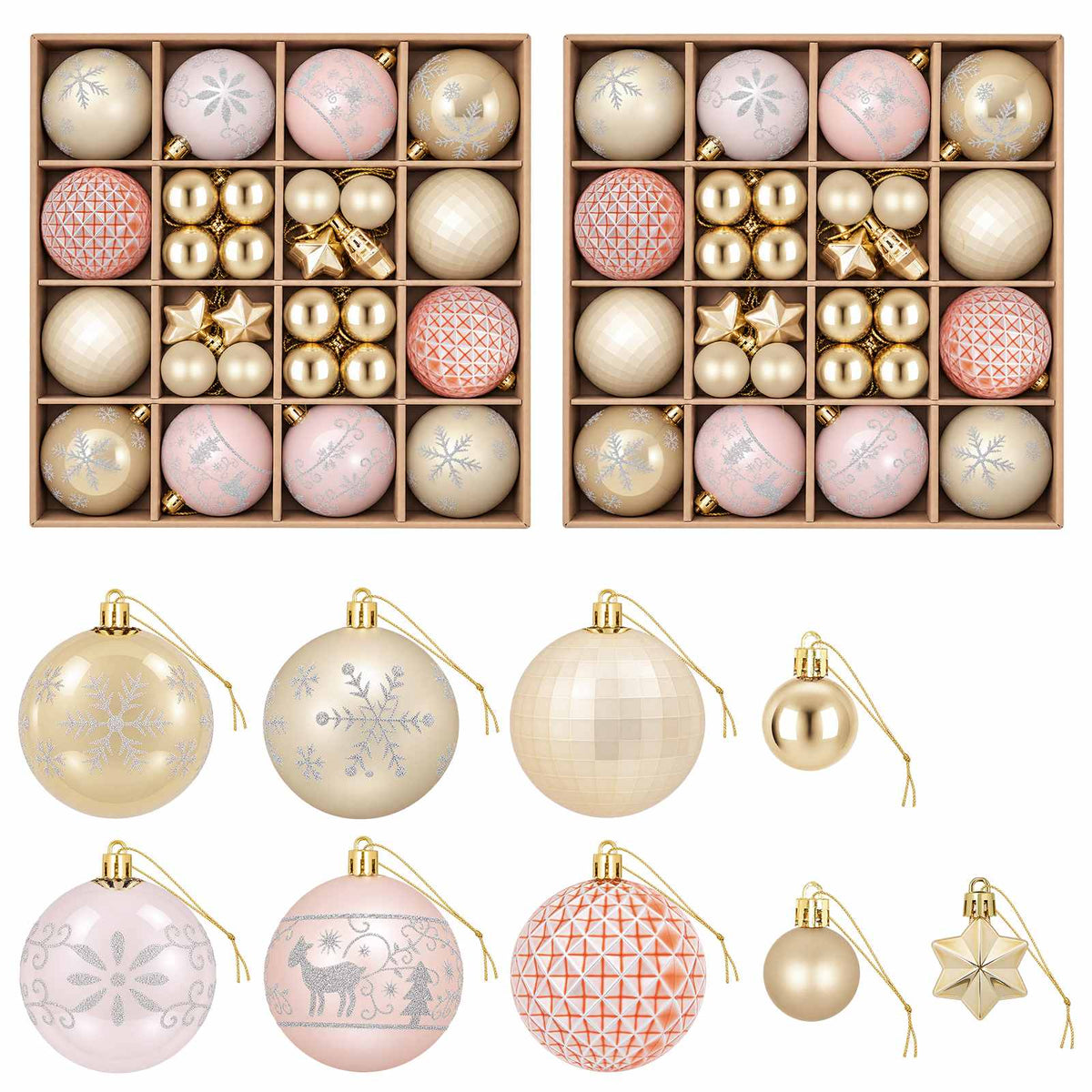 Set di Palline di Natale 88 pz oro rosa e oro Ø 6 cm Plastica
