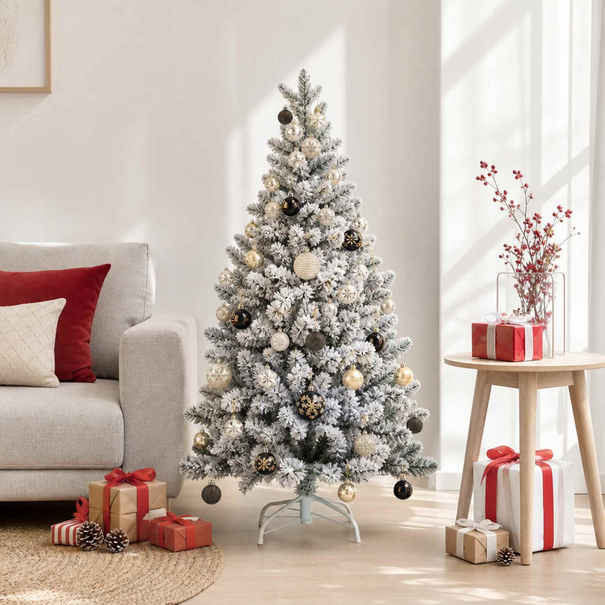 Set di Palline di Natale 88 pz Nero e Oro Ø 6 cm Plastica