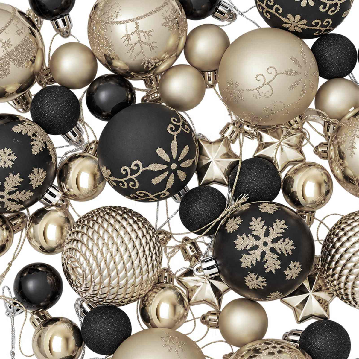 Set di Palline di Natale 88 pz Nero e Oro Ø 6 cm Plastica | homemem39