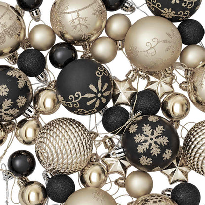 Set di Palline di Natale 88 pz Nero e Oro Ø 6 cm Plastica | homemem39