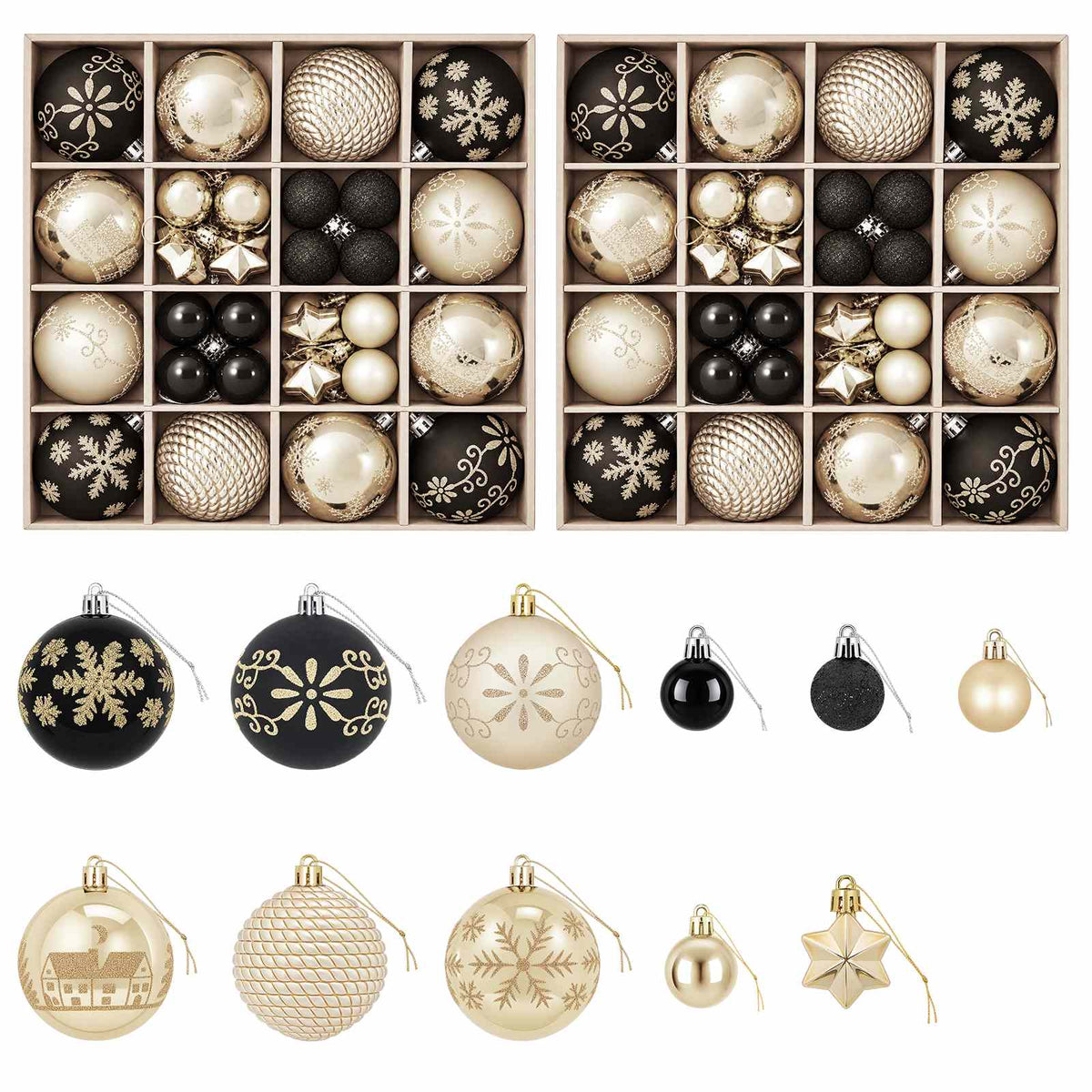 Set di Palline di Natale 88 pz Nero e Oro Ø 6 cm Plastica