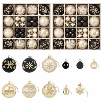 Set di Palline di Natale 88 pz Nero e Oro Ø 6 cm Plastica