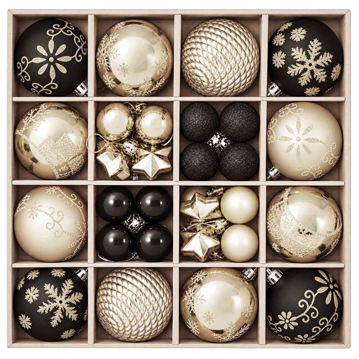 Set di Palline di Natale 88 pz Nero e Oro Ø 6 cm Plastica