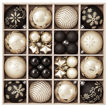 Set di Palline di Natale 88 pz Nero e Oro Ø 6 cm Plastica